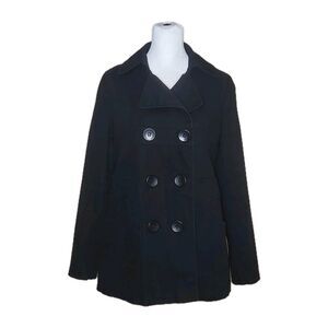 Via Spiga Double Breasted Swing Pea Coat Women's Small Black Cotton